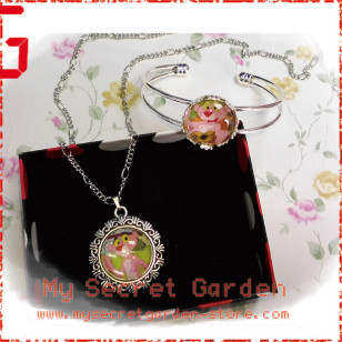 Pink Panther / Pinocchio Cabochon Necklace and Bracelet Set 1a or 1b